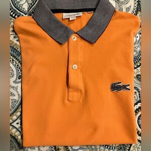 Lacoste Men's Polo Shirt in Bold Orange with Gray Collar